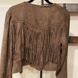 Brown faux suede fringe jacket